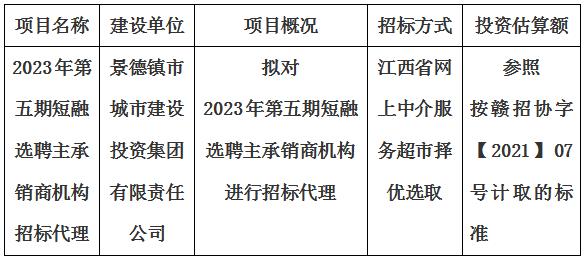 2023年第五期短融選聘主承銷商機(jī)構(gòu)招標(biāo)代理計(jì)劃公告