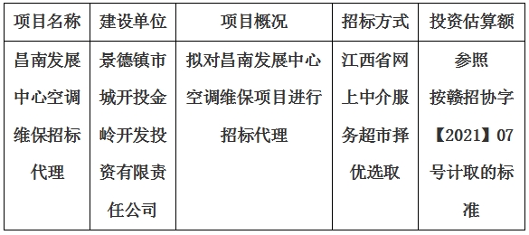 昌南發(fā)展中心空調維保招標代理計劃公告