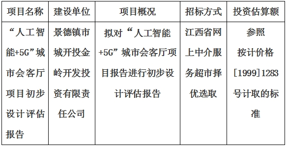 “人工智能+5G”城市會客廳項目初步設(shè)計評估報告計劃公告