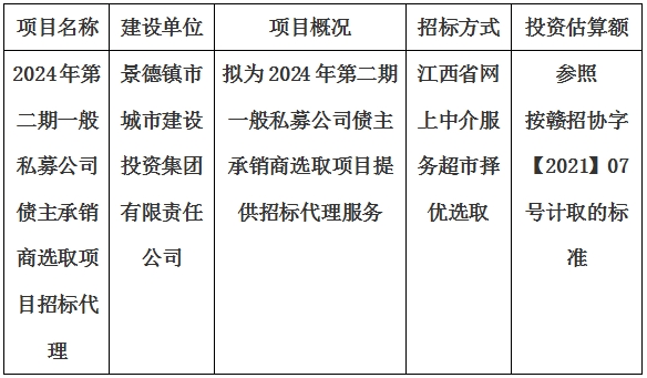 2024年第二期一般私募公司債主承銷商選取項目招標(biāo)代理計劃公告