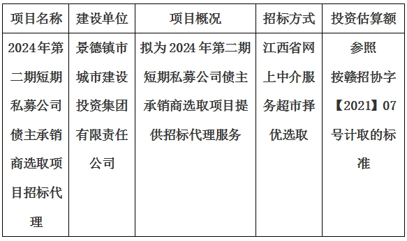 2024年第二期短期私募公司債主承銷商選取項目招標(biāo)代理計劃公告