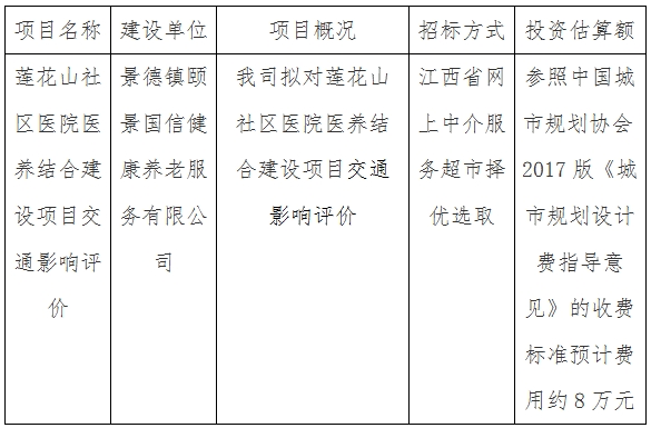 蓮花山社區(qū)醫(yī)院醫(yī)養(yǎng)結(jié)合建設(shè)項(xiàng)目交通影響評(píng)價(jià)計(jì)劃公告