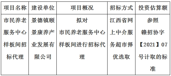 市民養(yǎng)老服務(wù)中心樣板間招標(biāo)代理計劃公告