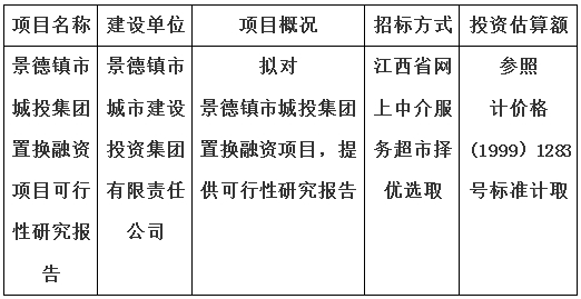 景德鎮(zhèn)市城投集團置換融資項目可行性研究報告計劃公告