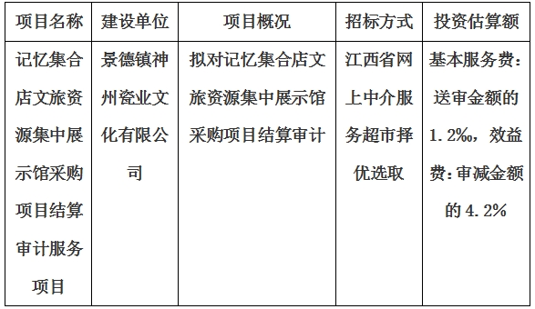 記憶集合店文旅資源集中展示館采購項目審計服務項目計劃公告