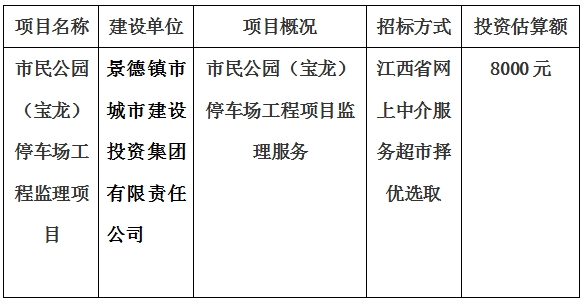 市民公園（寶龍）停車場工程監(jiān)理項目計劃公告