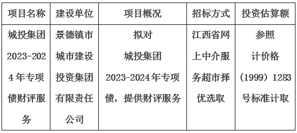 城投集團2023-2024年專項債財評服務計劃公告